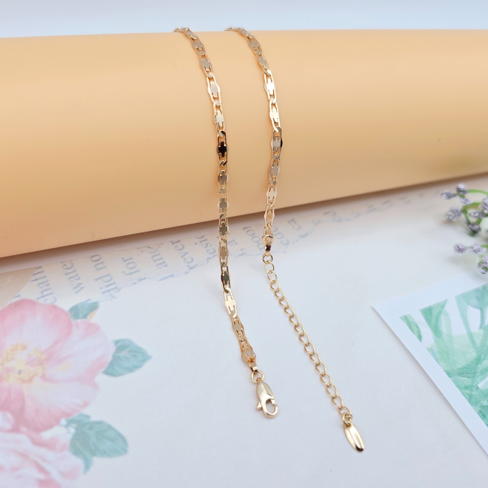 45+5cm Adjustable, XPNL0057 “Rose Gold Flat Geometric Link Necklace for Women