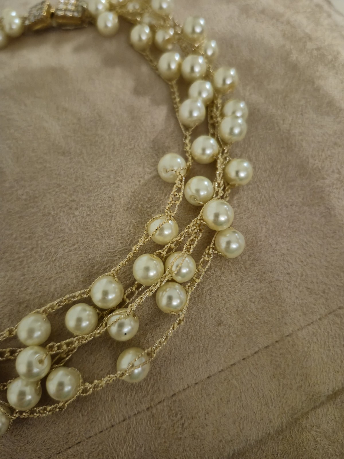 Gold Silk Crochet Pearl Choker, Handmade Luxury Jewelry Gift for Women
