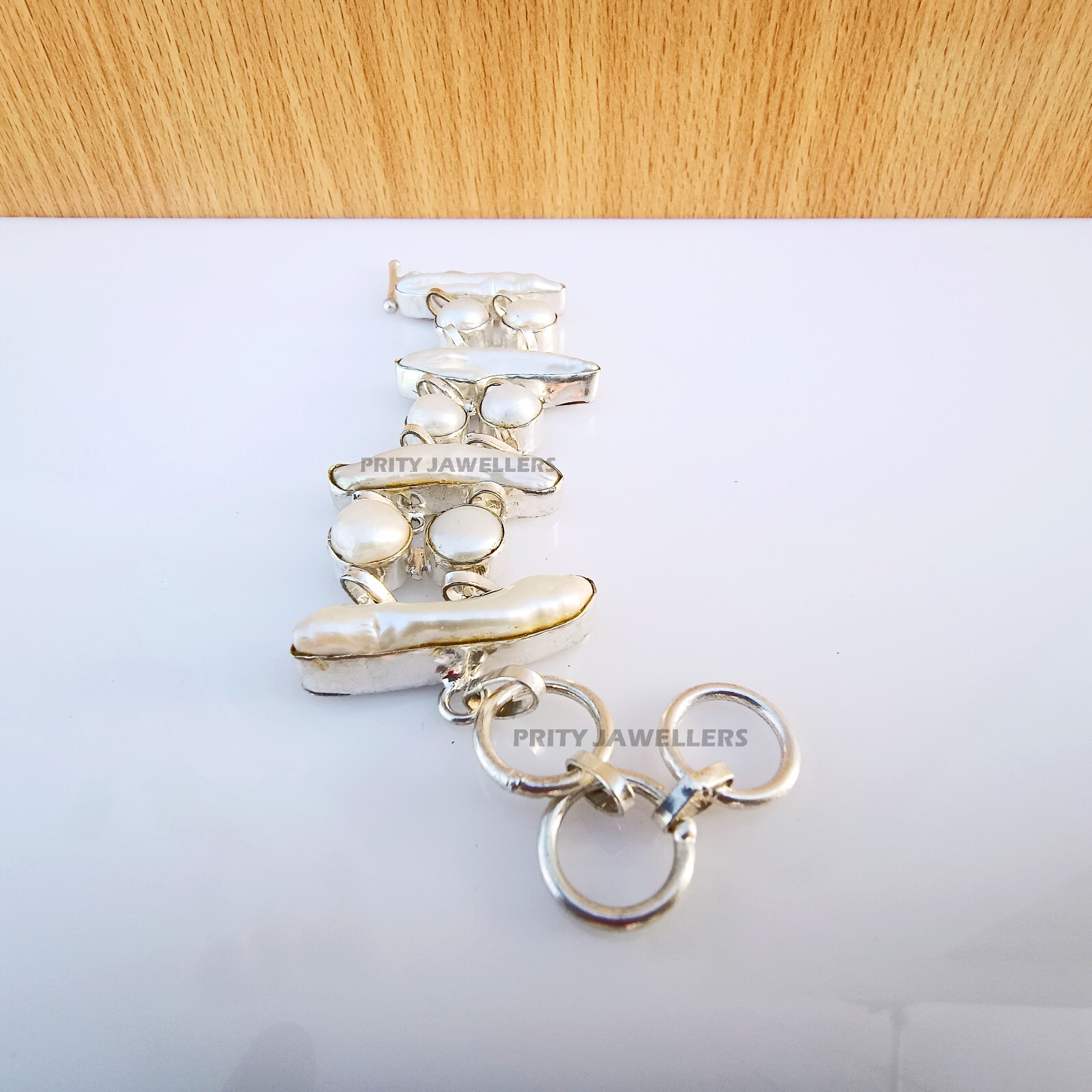 Pearl With Biwa Bracelet, Silver Plated Handmade Bracelet, All Size Available