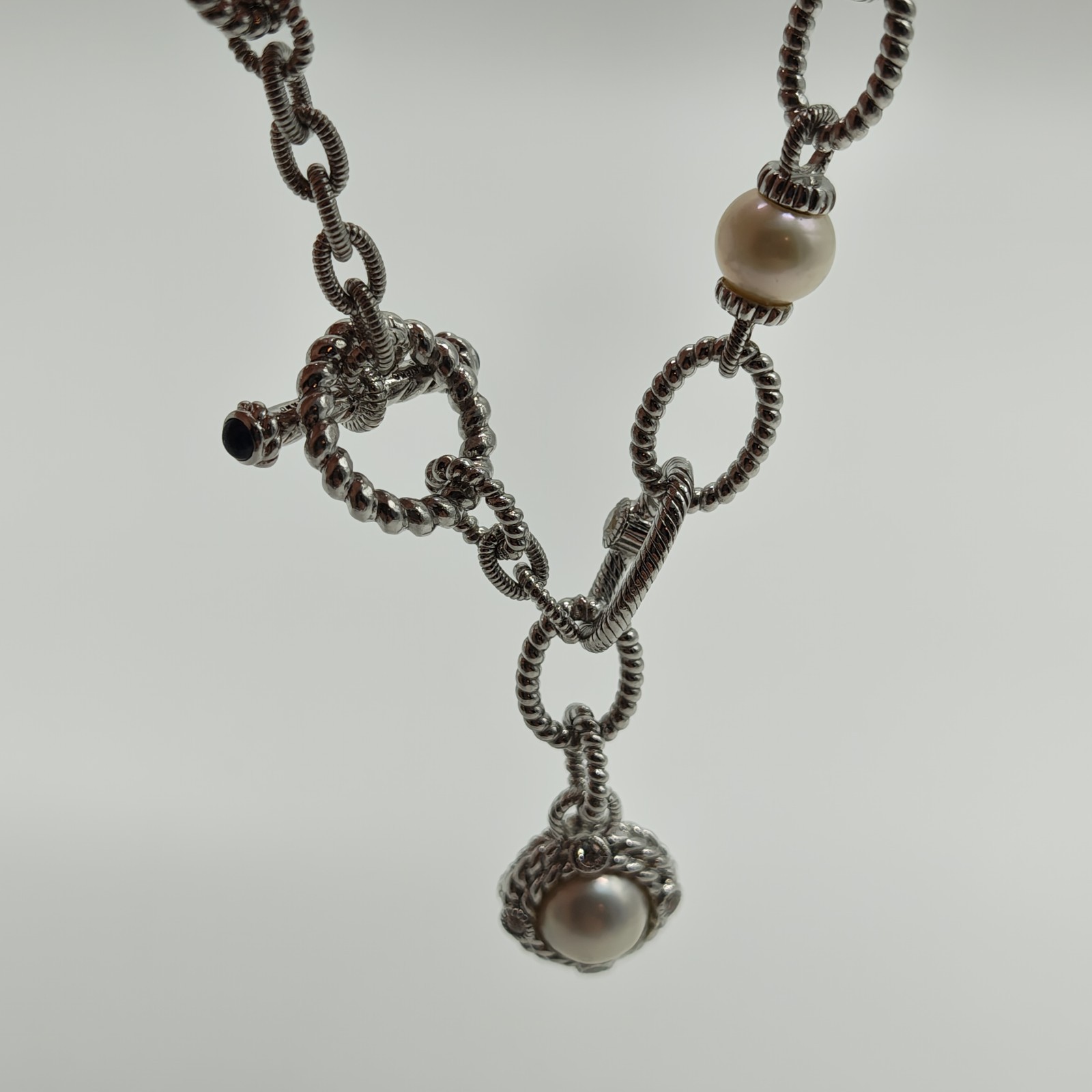 QVC Judith Ripka Sterling Silver 925 Pearl & CZ Station Bracelet 8.25″