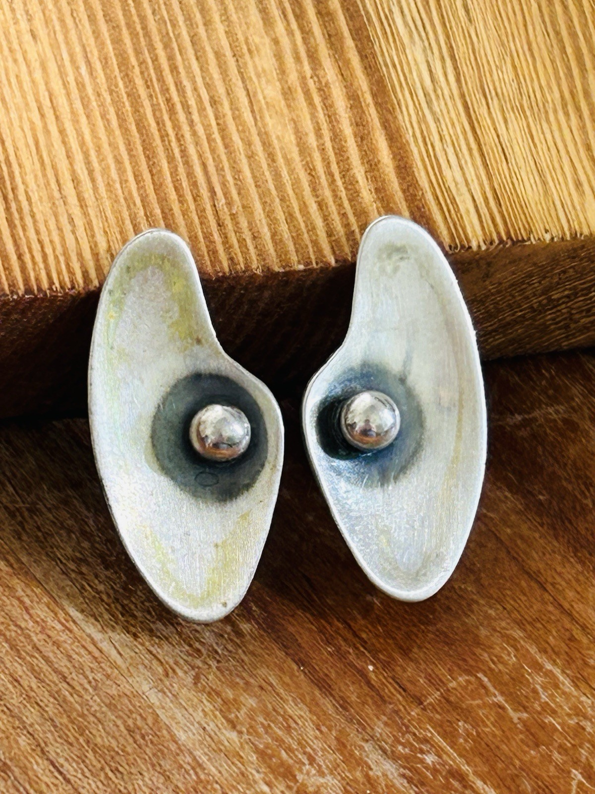 Vintage Otto Robert Bade ORB Modernist Sterling Silver Clip On Earrings 7.35 Gr.