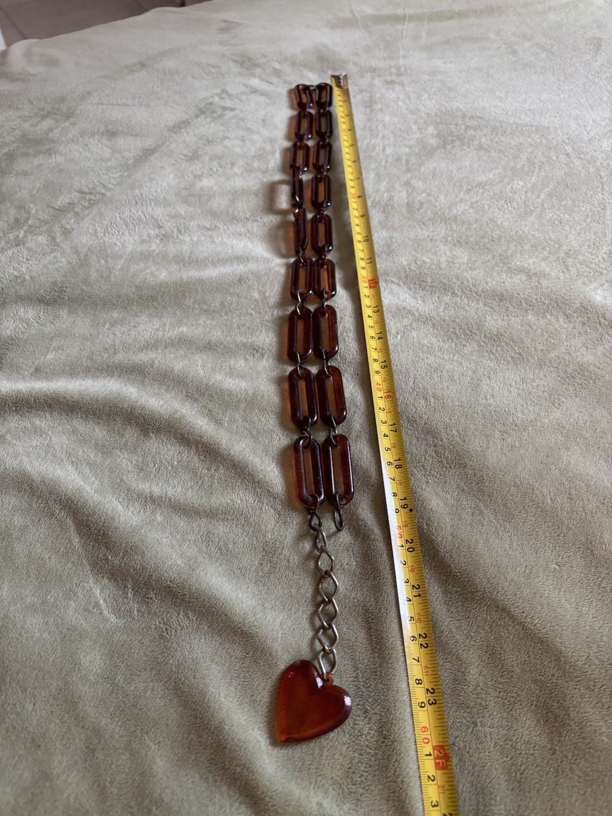 VTG 70s Lucite Link Chain Heart Charm Belt Adjustable Hook Closure