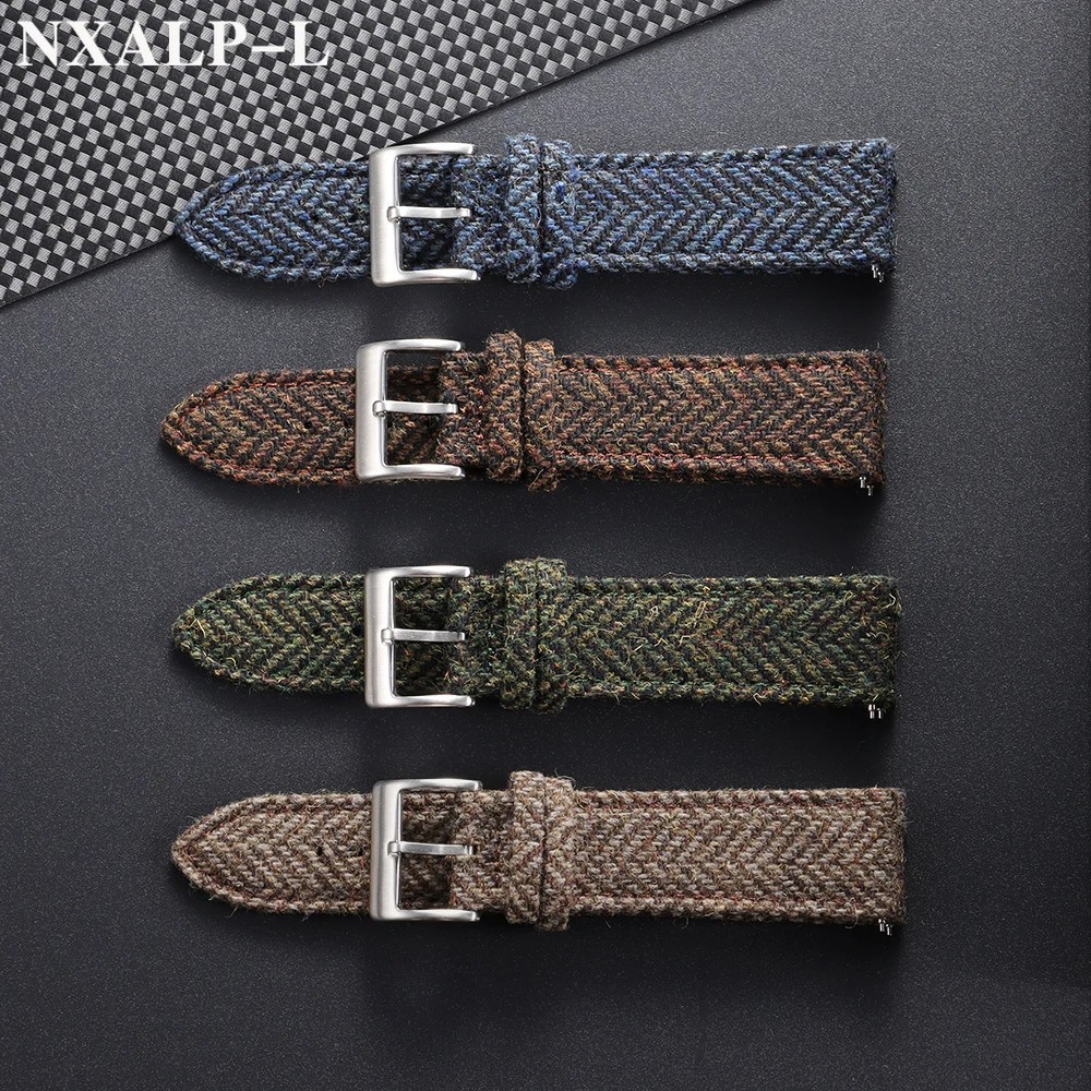 Genuine Leather Tweed Nylon Watch Strap 18mm 20mm 22mm Quick Release Band
