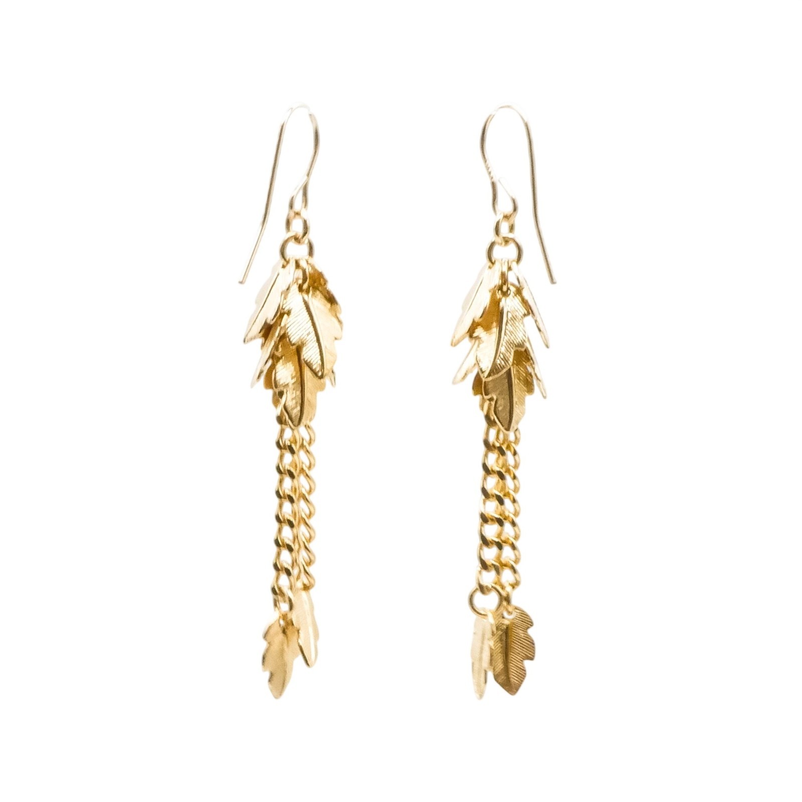 Gold Plated Leaf Dangle Earrings 2 1/2 Inches