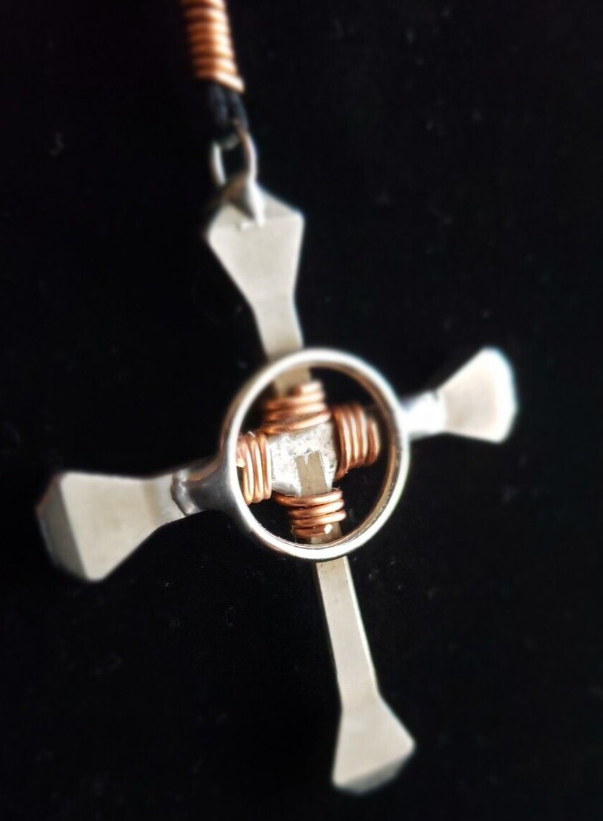 Nail Cross Necklace Horseshoe Nail & Copper wire wrap with clasp USA Handmade