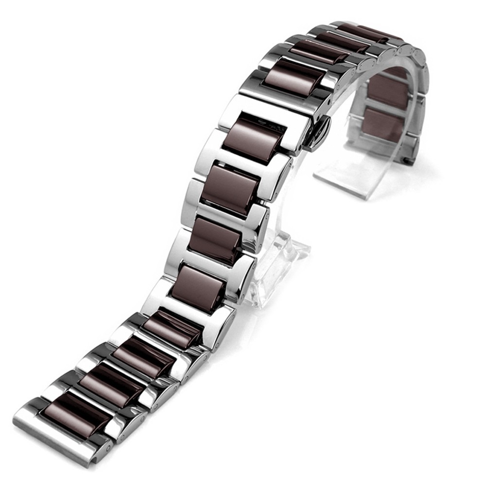 18MM Stainless Steel +Black Blue Green Brown Ceramic Watch Band Replace Strap