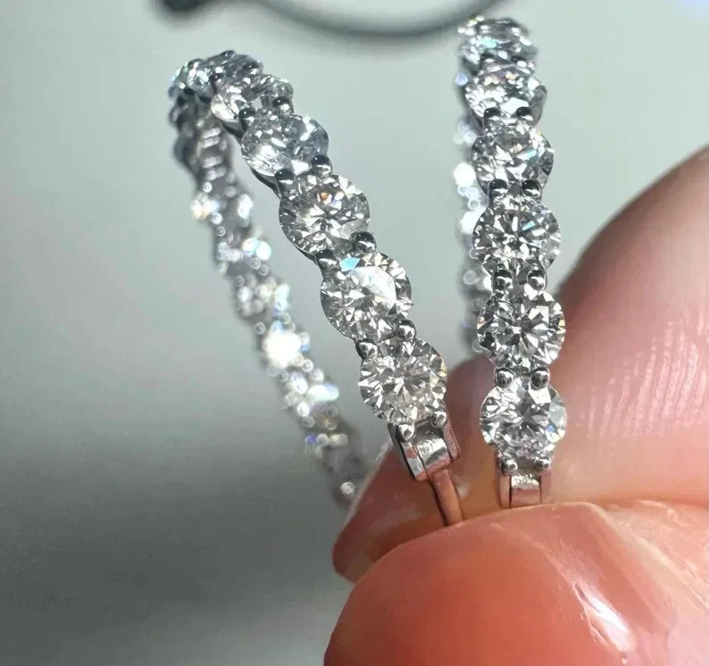 4 CT Round F-VS1 Lab Grown Diamond Women Wedding Hoop Earrings 14K White Gold