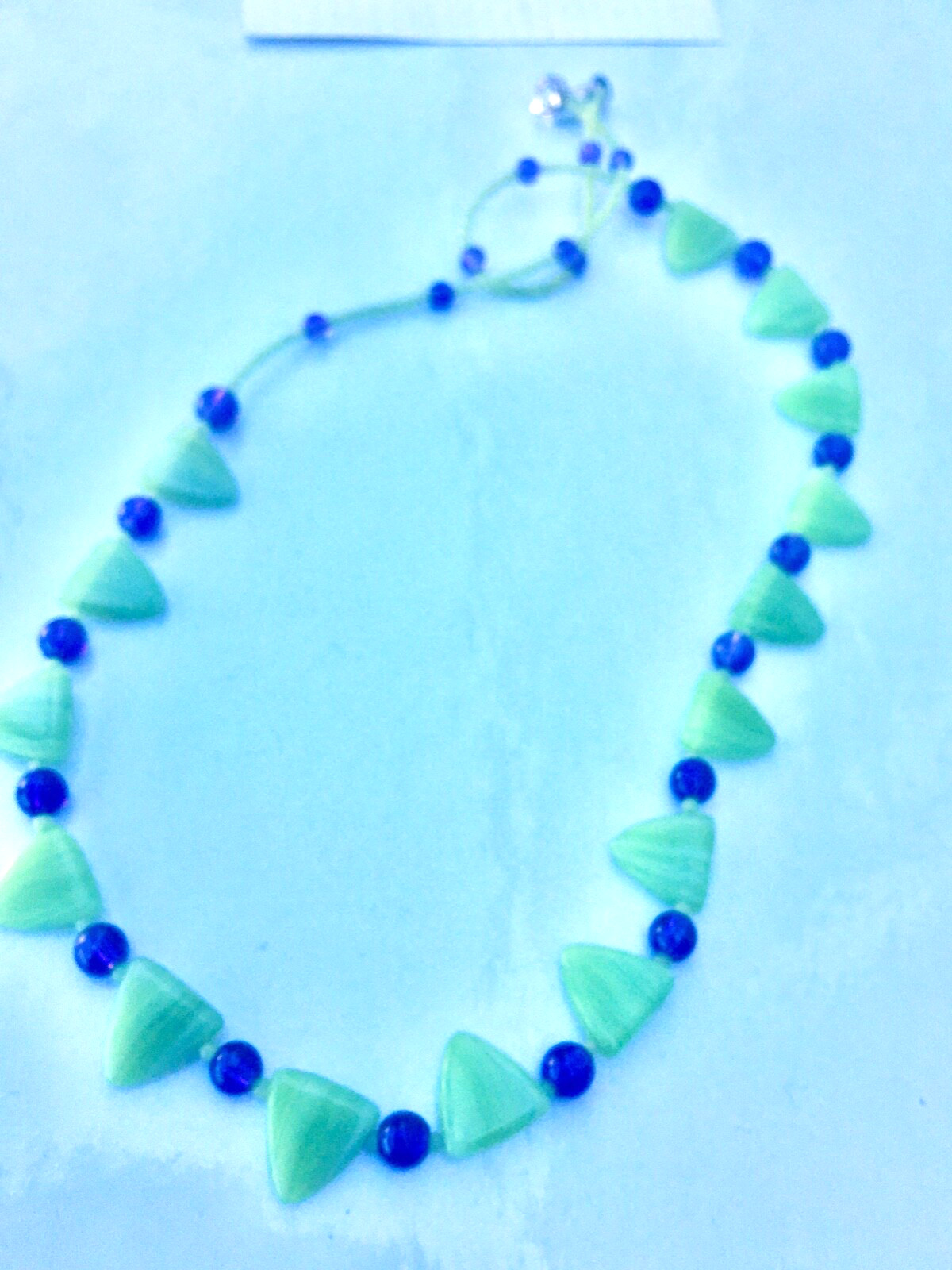 Sterling Czech Necklace Handcrafted Signed w/Amethyst, Green Czech Glass