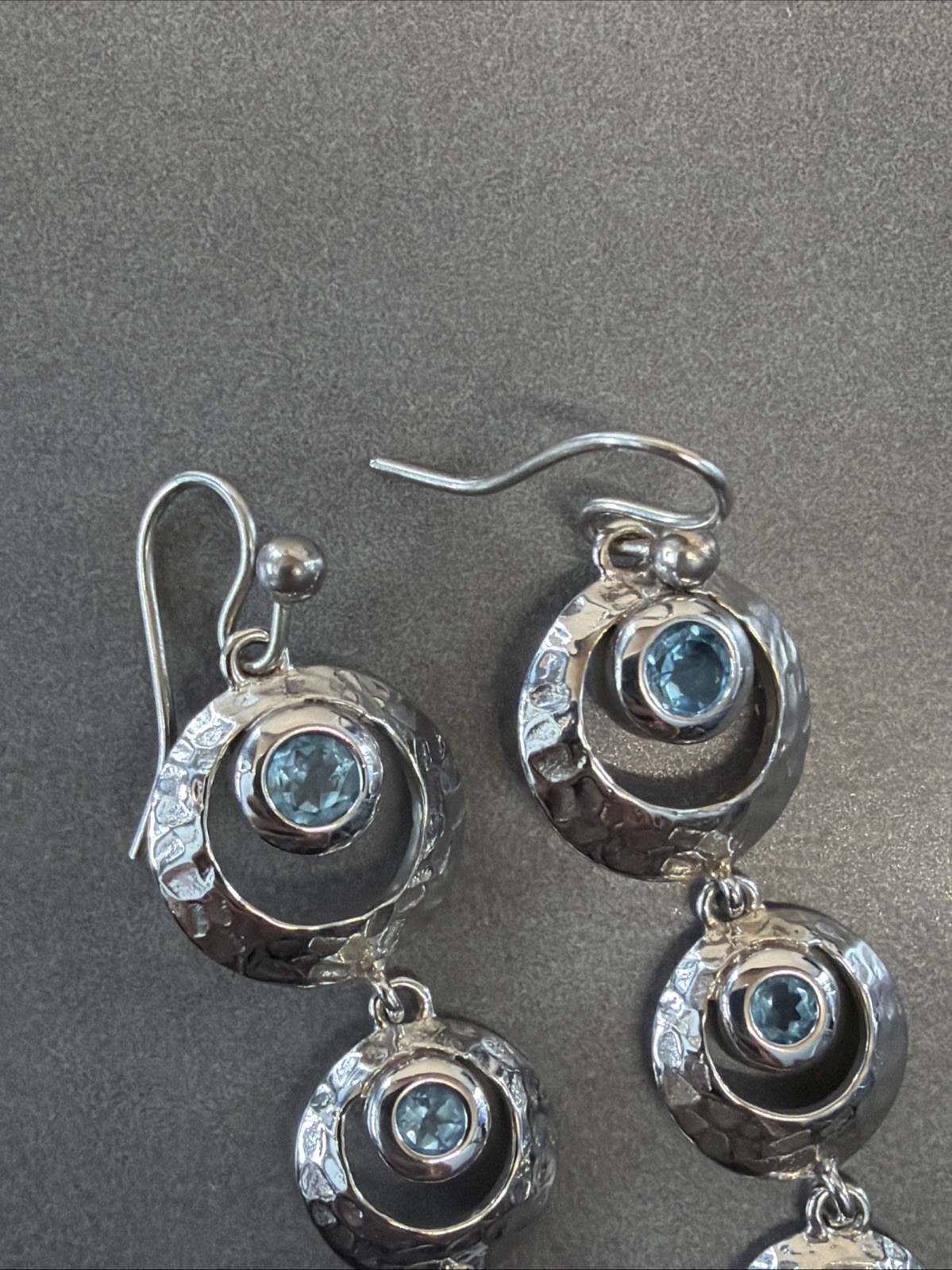 Round Blue Topaz 925 Sterling Silver Dangle Earrings D114