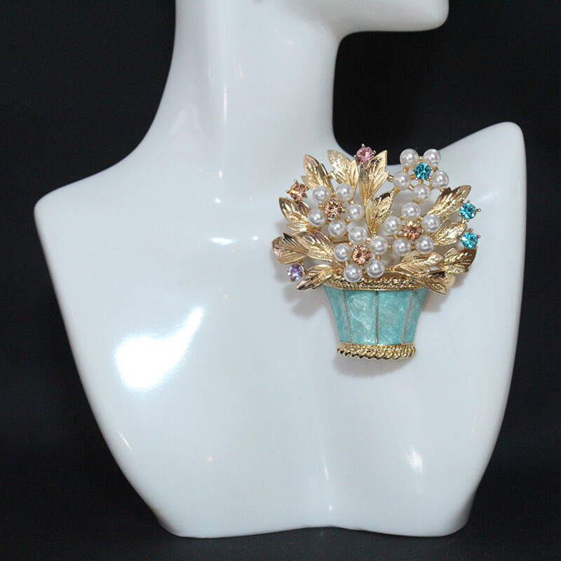 New Glazed Pearl Flower Brooch Fashion Potted Plant Brooch Vintage Accessories