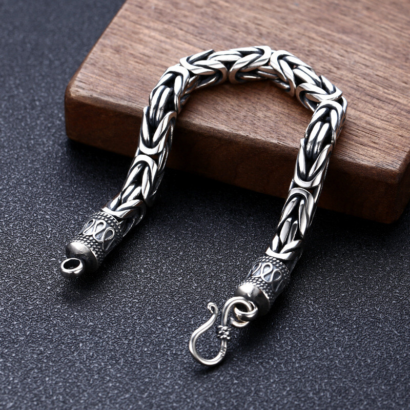 Vintage Pure S925 Sterling Silver Men 8mm Round Byzantine Link Bracelet 8.26inch
