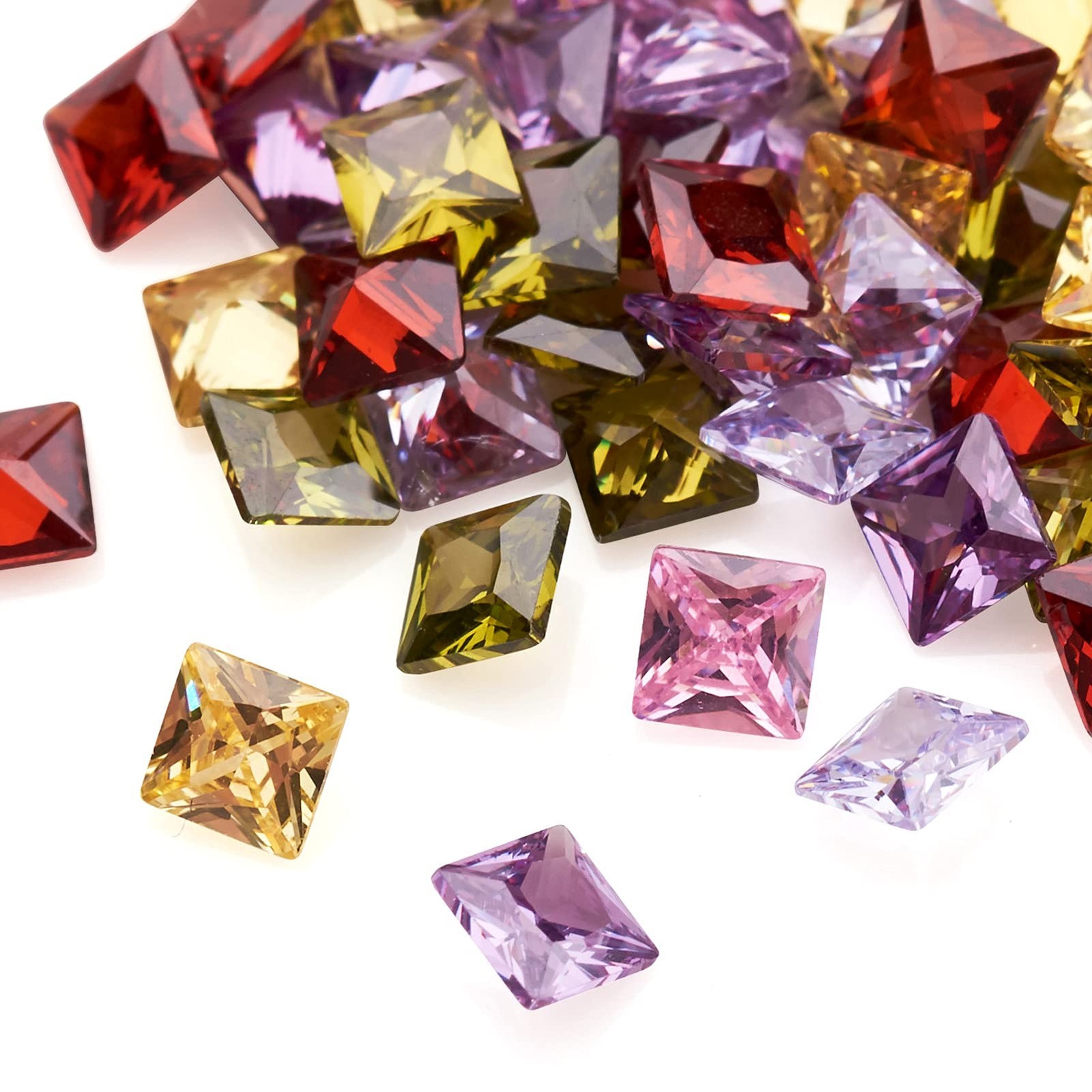 50Pcs Mixed Colors Cubic Zirconia Faceted Rhinestone Cabochons 3X3Mm Mini Flat B