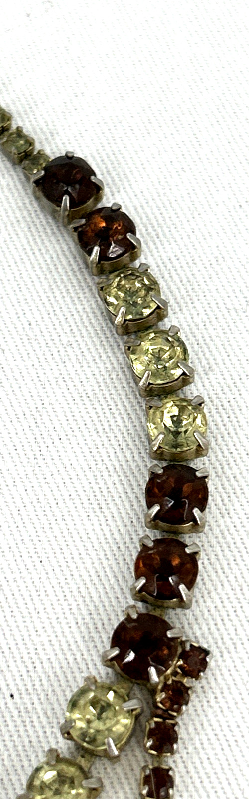 Statement Necklace Rhinestone Jelly Belly Glass Stones Green Brown Clear Unsigne