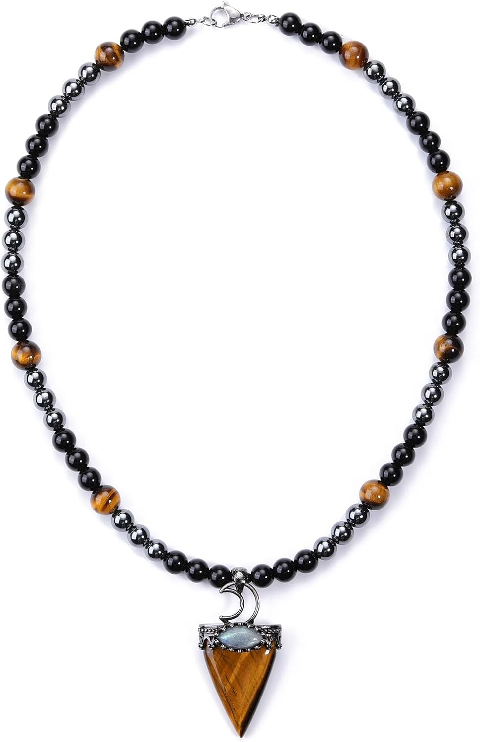 Mens Stone Beaded Necklace Natural Tiger Eye Obsidian Hematite Healing Crystal N
