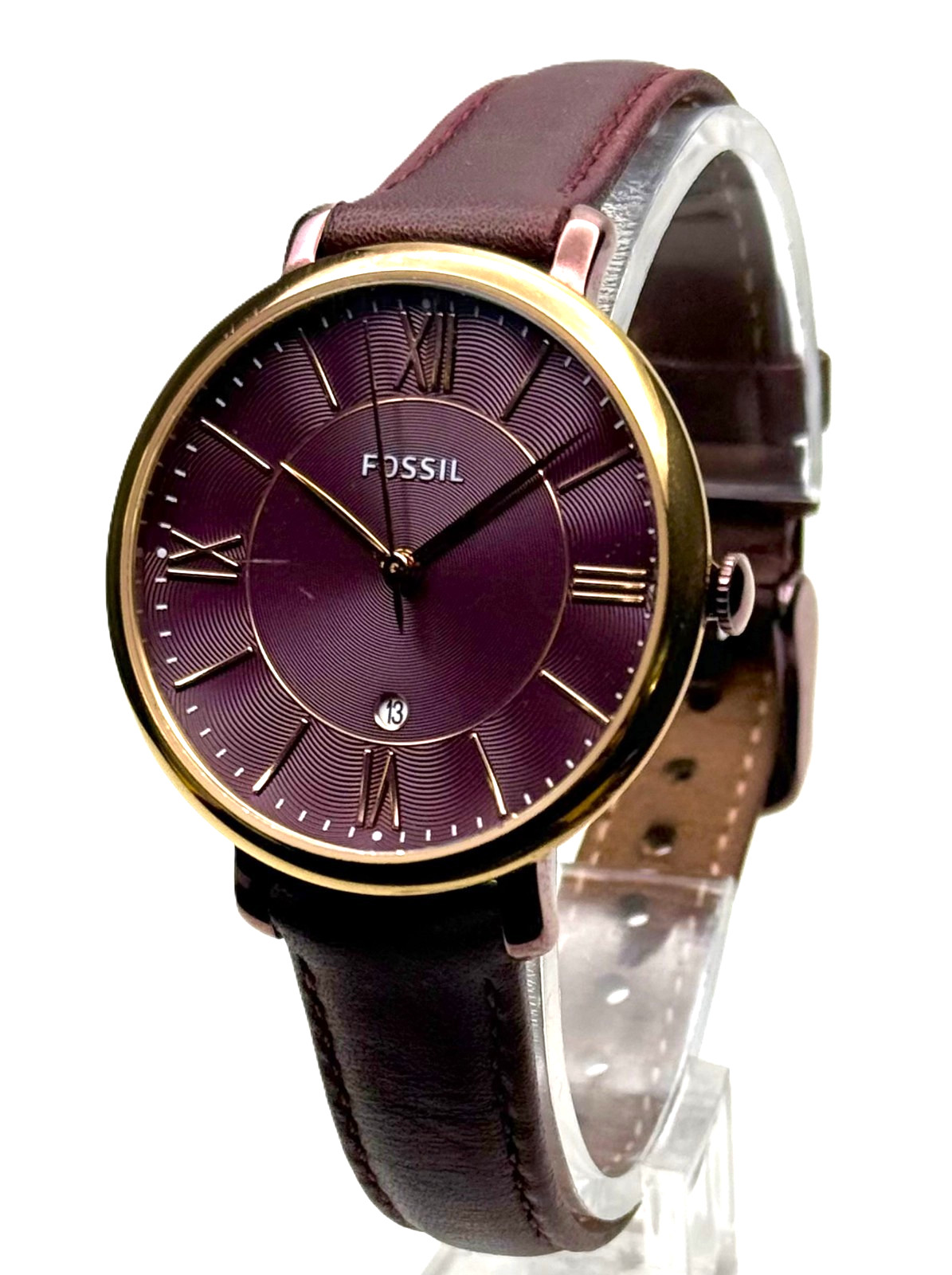 FOSSIL ES4099 JACQUELINE ROSE GOLD CORDOVAN BROWN LEATHER STRAP LADIES WATCH