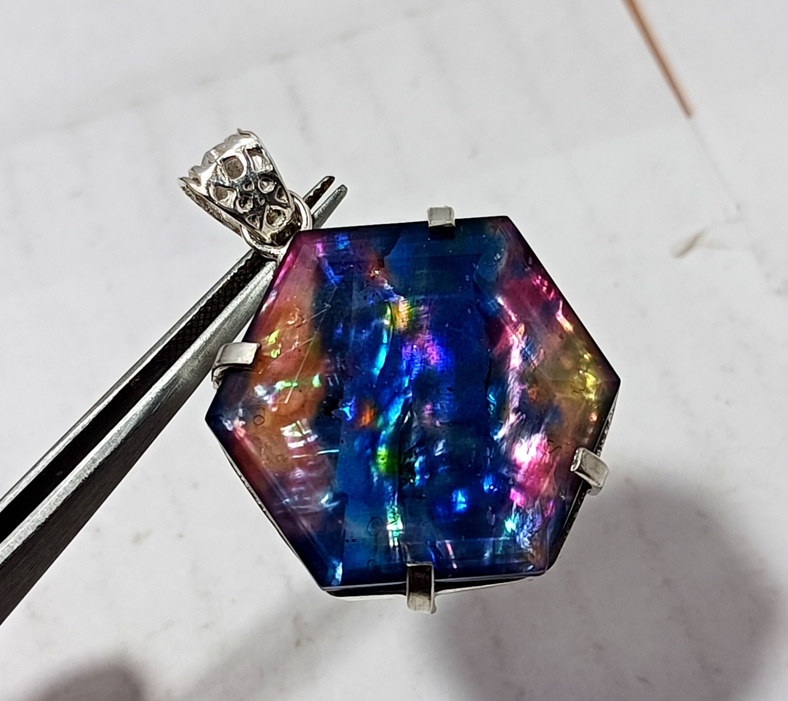 65.95 Ct Natural Ammolite 925 Solid Silver PENDANT Multi Color Certified Gems