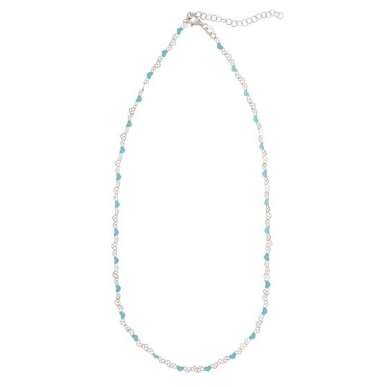 Sterling Silver Rhodium Plated Blue Enamel Hearts Necklace