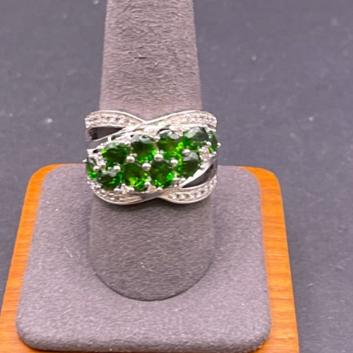 Green Russian Chrome Diopside White Topaz Bypass Sterling Silver 925 Ring Sz 10