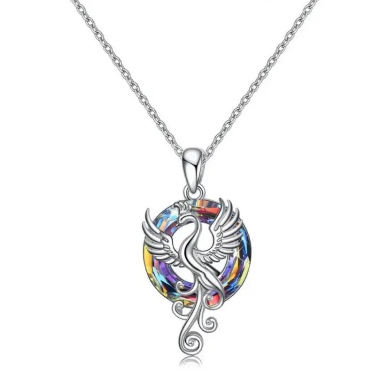 Rainbow Mystical Fire Topaz 925 Sterling Silver Charms Phoenix Pendant Necklace
