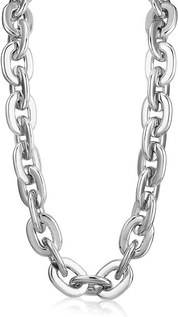 Silver Hip Hop Large Acrylic Thick Plastic Cuban Link Chain Necklace 32in 80cm