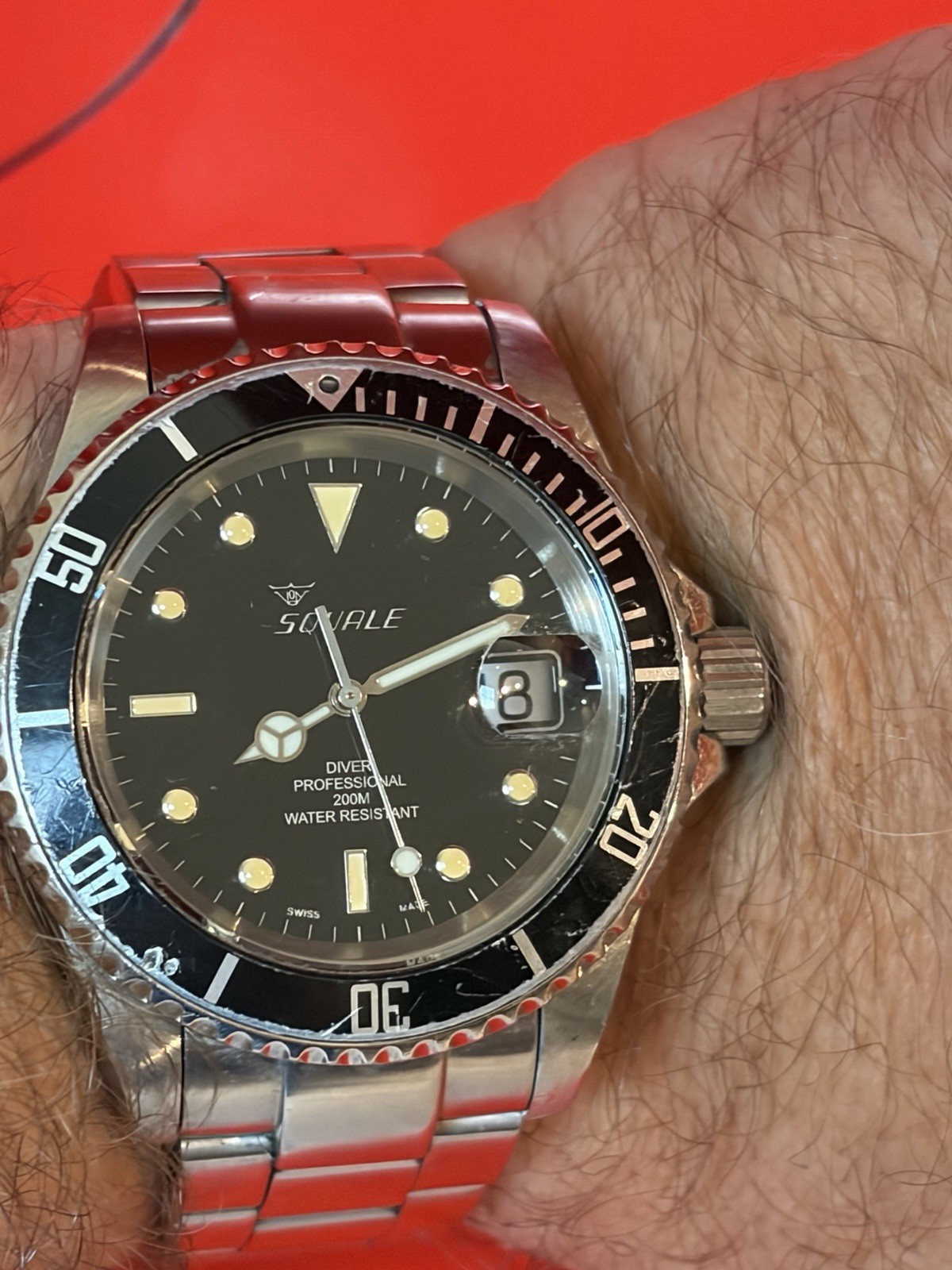 Squale 1545 Swiss Automatic Diver 200m Black Dial Steel Bracelet Date Box