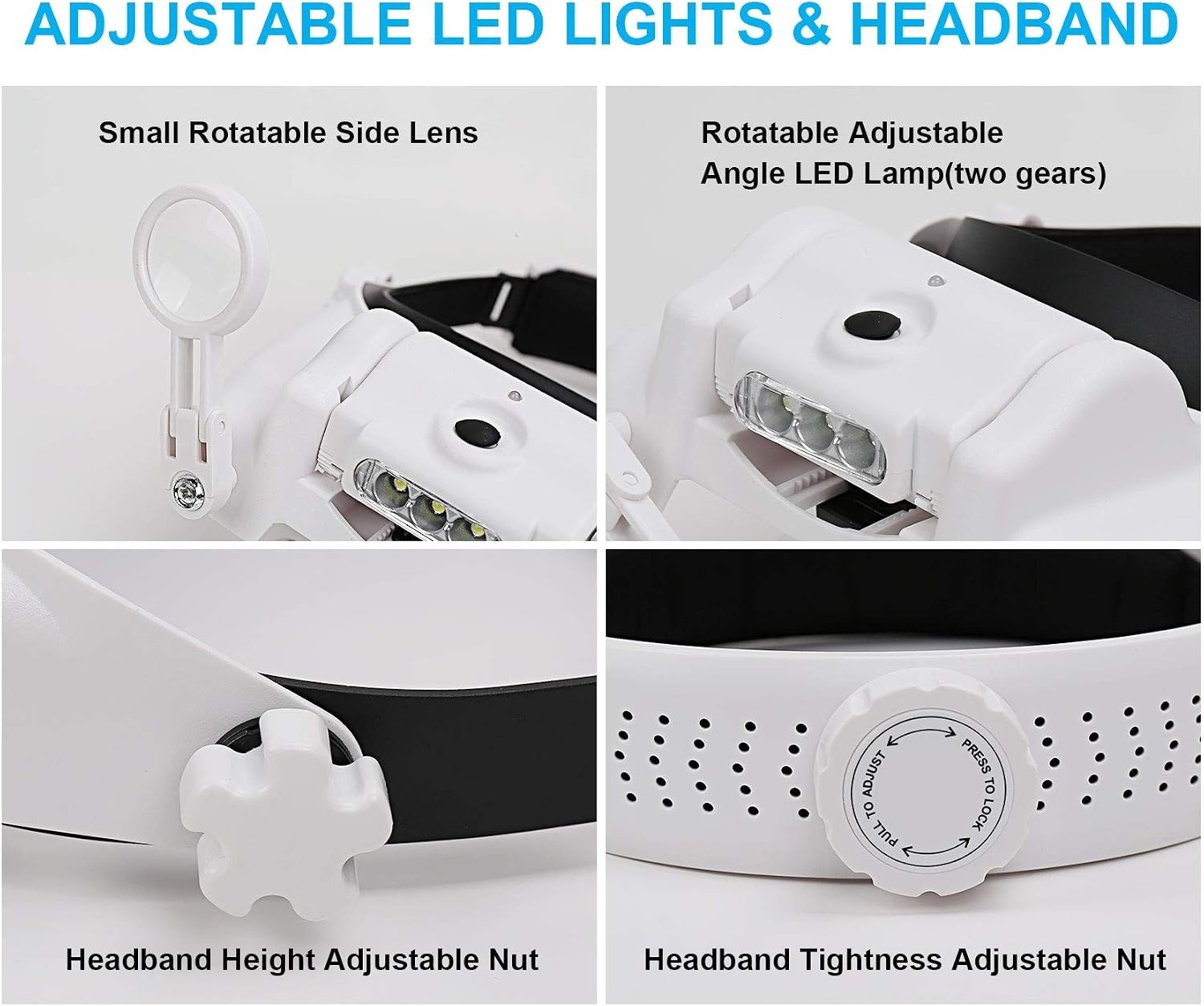 Headband Magnifying Glass with Light, Rechargeable Head Magnifying Glasses 1X to