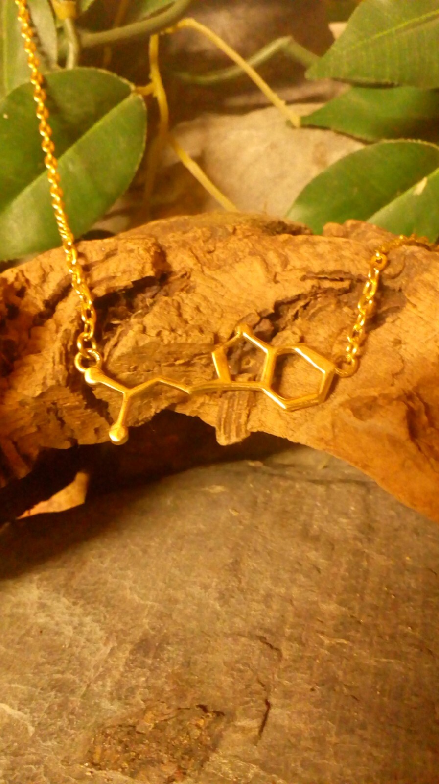 DOPAMINE SEROTONIN Molecule DNA genetic structure pendant necklace BRASS India