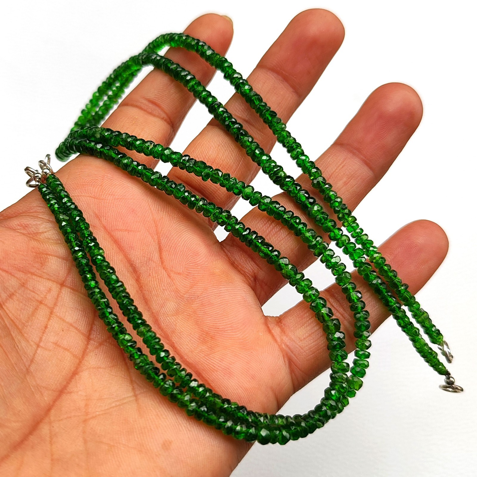 Chrome Diopside Faceted Rondelle Beads 16.5″ Necklace 3.5-4.5mm Gemstones