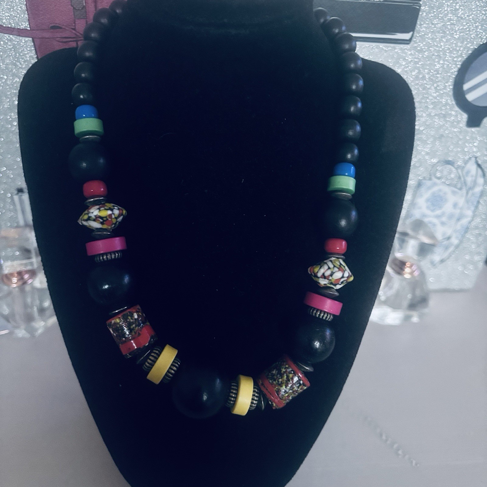 Multicolor Wood Glass Plastic Beaded Necklace Ball/Bead Chain Lobster Clasp