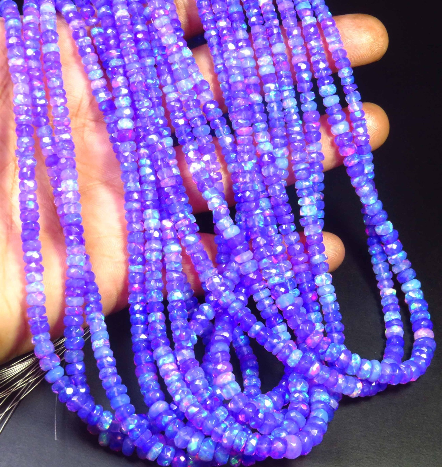 Natural Ethiopian Purple Opal Fire Faceted Rondelle Gems Beads 3.5-5.5mm 16″Inch