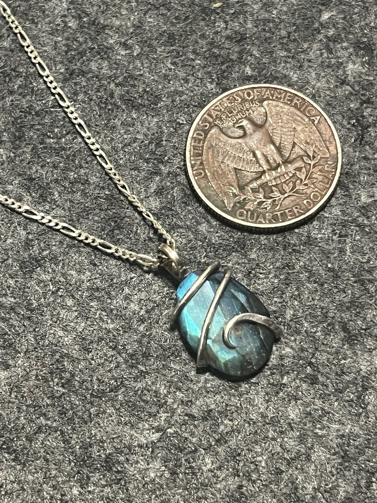 Vintage Sterling Silver Artisan 22” Necklace w Wire Wrapped Faceted Labradorite