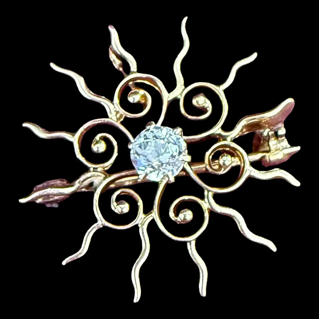 Antique Victorian 14K Gold Old European Cut Diamond Starburst Brooch Pendant