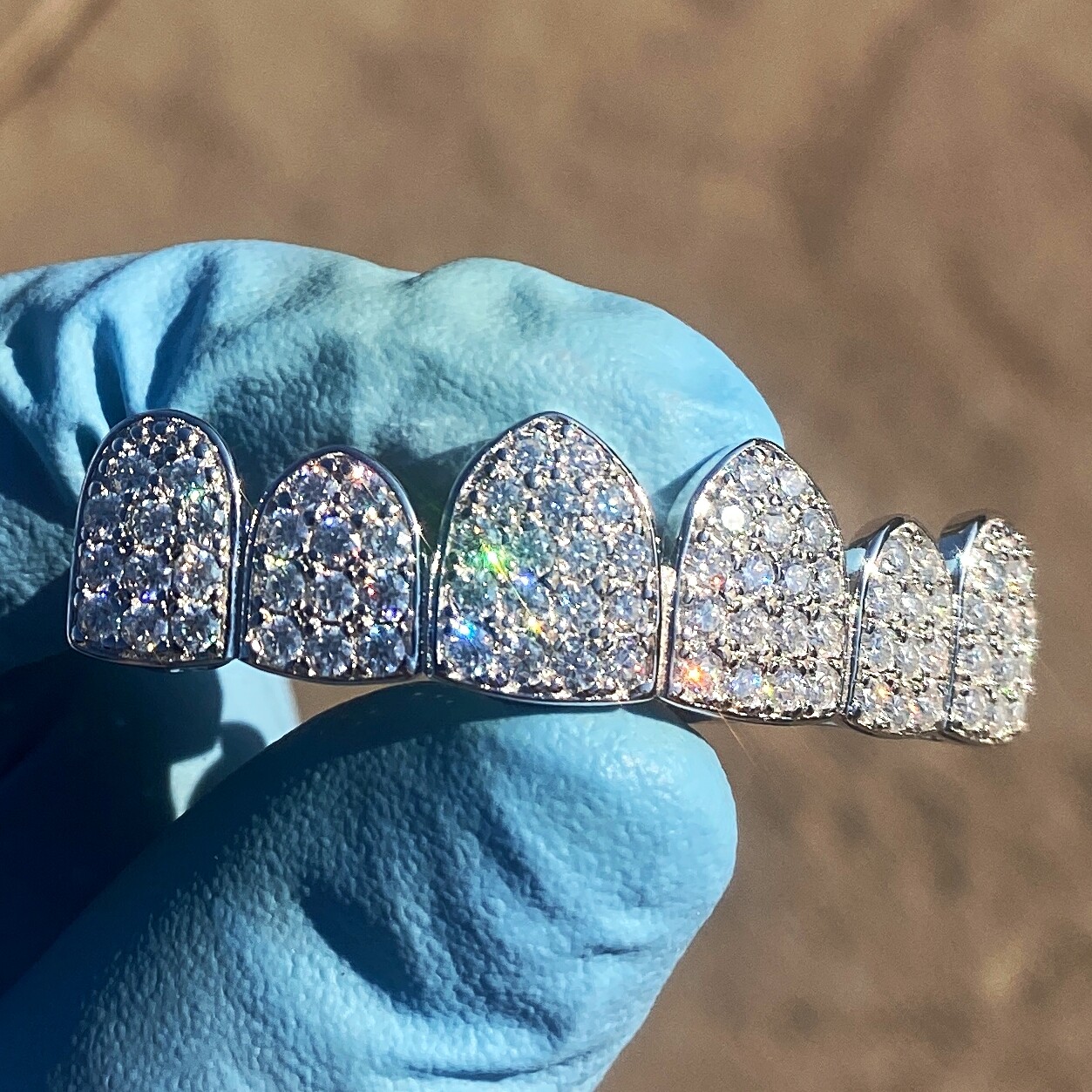 Real 925 Sterling Silver Teeth Grillz Moissanite Micro Pave Iced Flooded Out