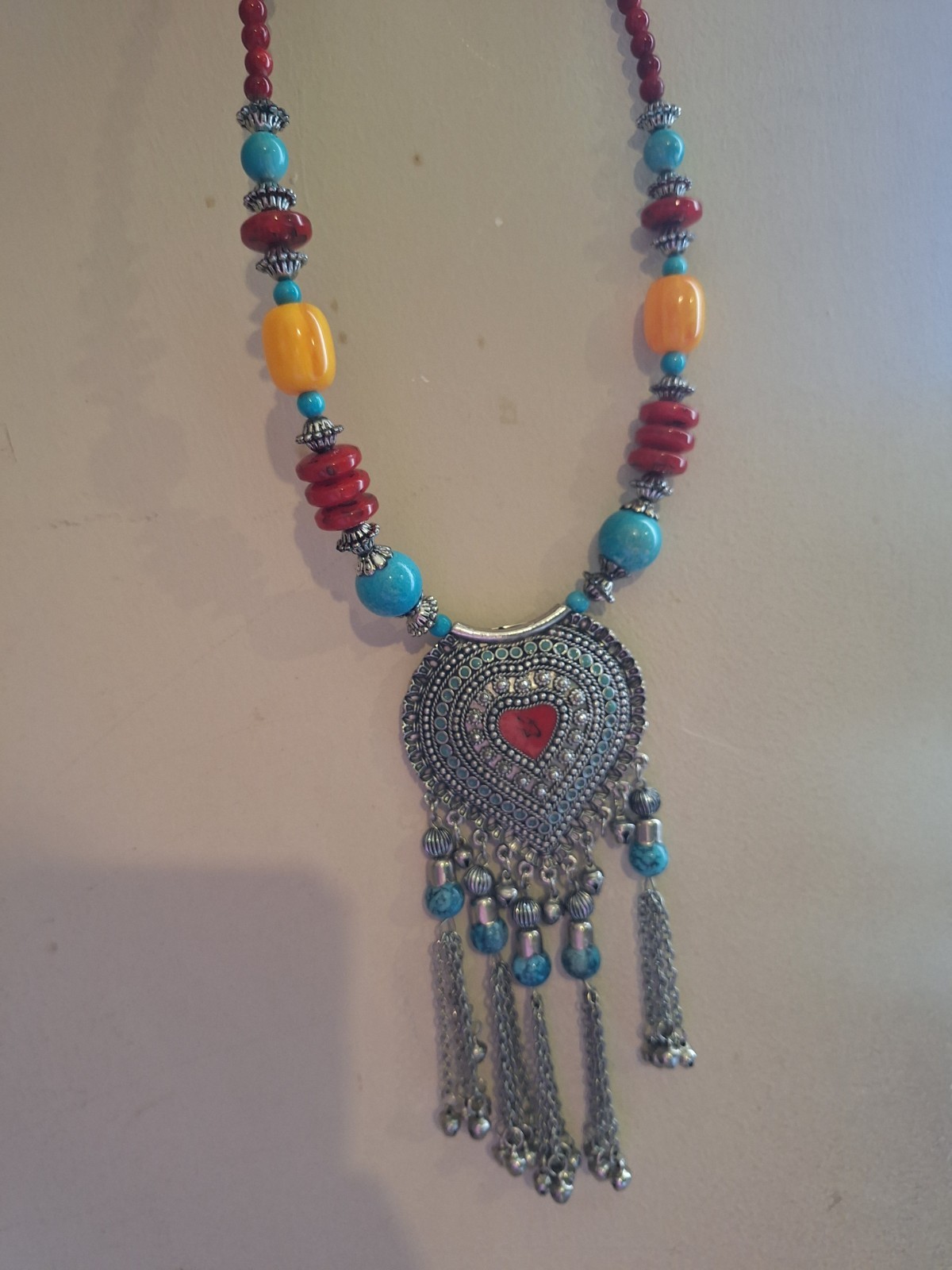 Vintage Ethnic Tibetan Heart Necklace Boho Tribal Colorful Beaded Tassel – READ(