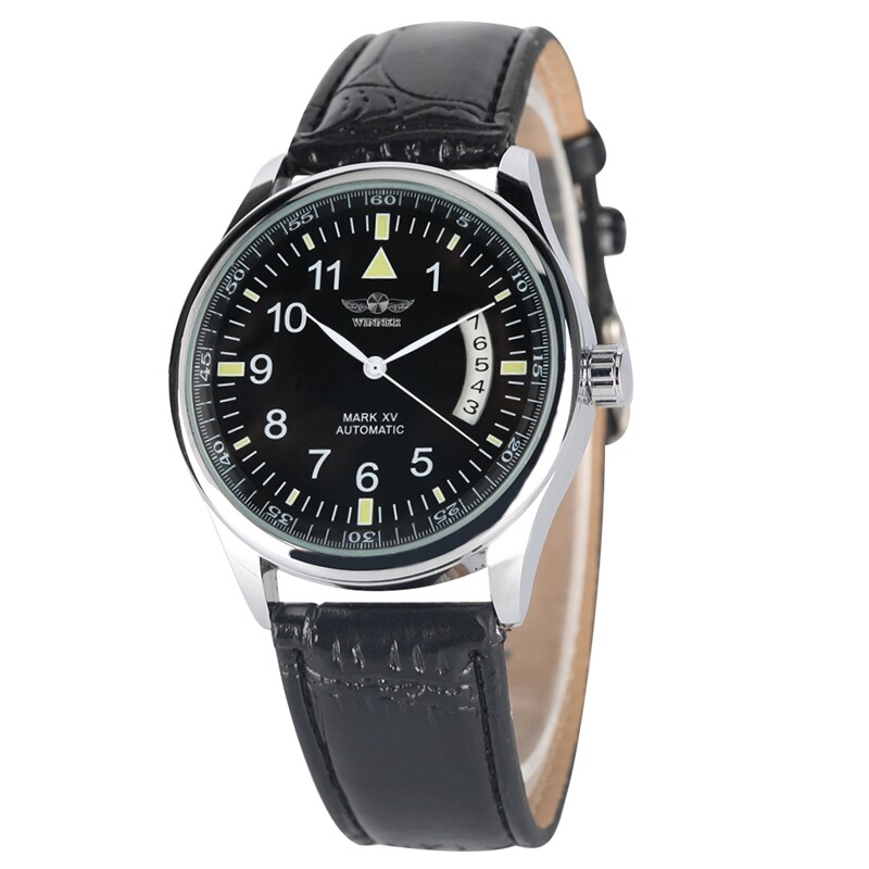 WINNER Men’s Automatic Mechanical Wrist Watch for Men Steel Case Leather Strap