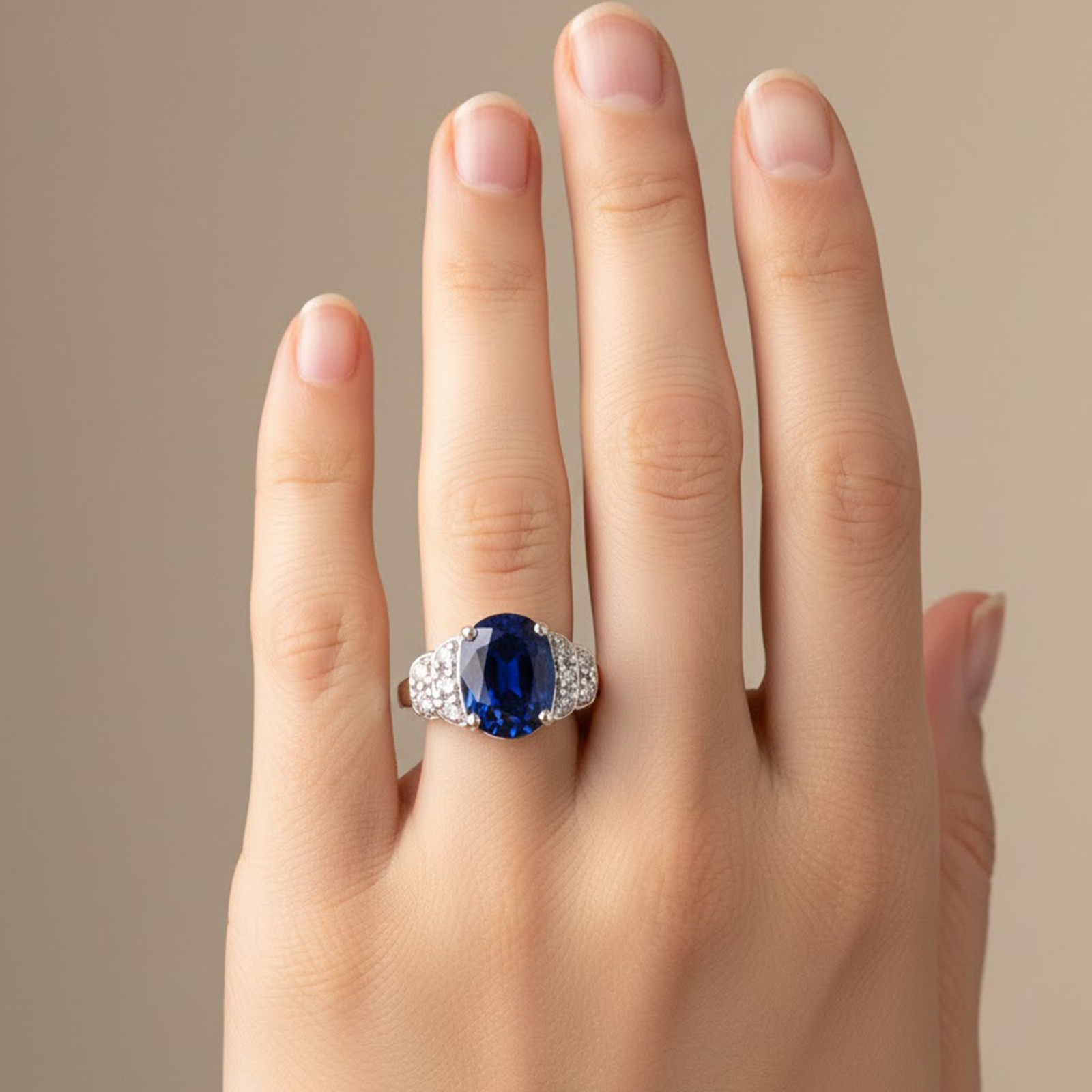 WOMENS GIFTS VIVID BLUE SAPPHIRE OVAL 6CT 925 STERLING SILVER HANDMADE RINGS