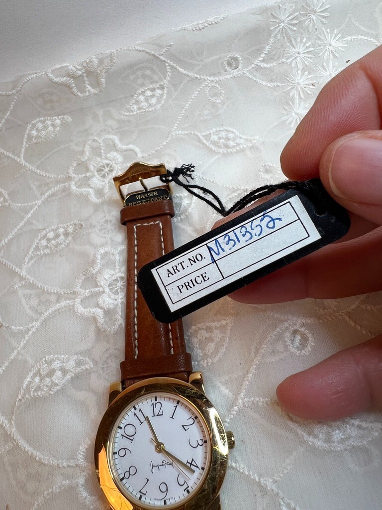 Vintage Jacques Farel Gold Toned Case White Dial Leather Band DD