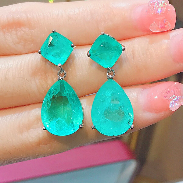 New Charming Women Jewelry Neon Green Tourmaline Gems Silver Dangle Earrings