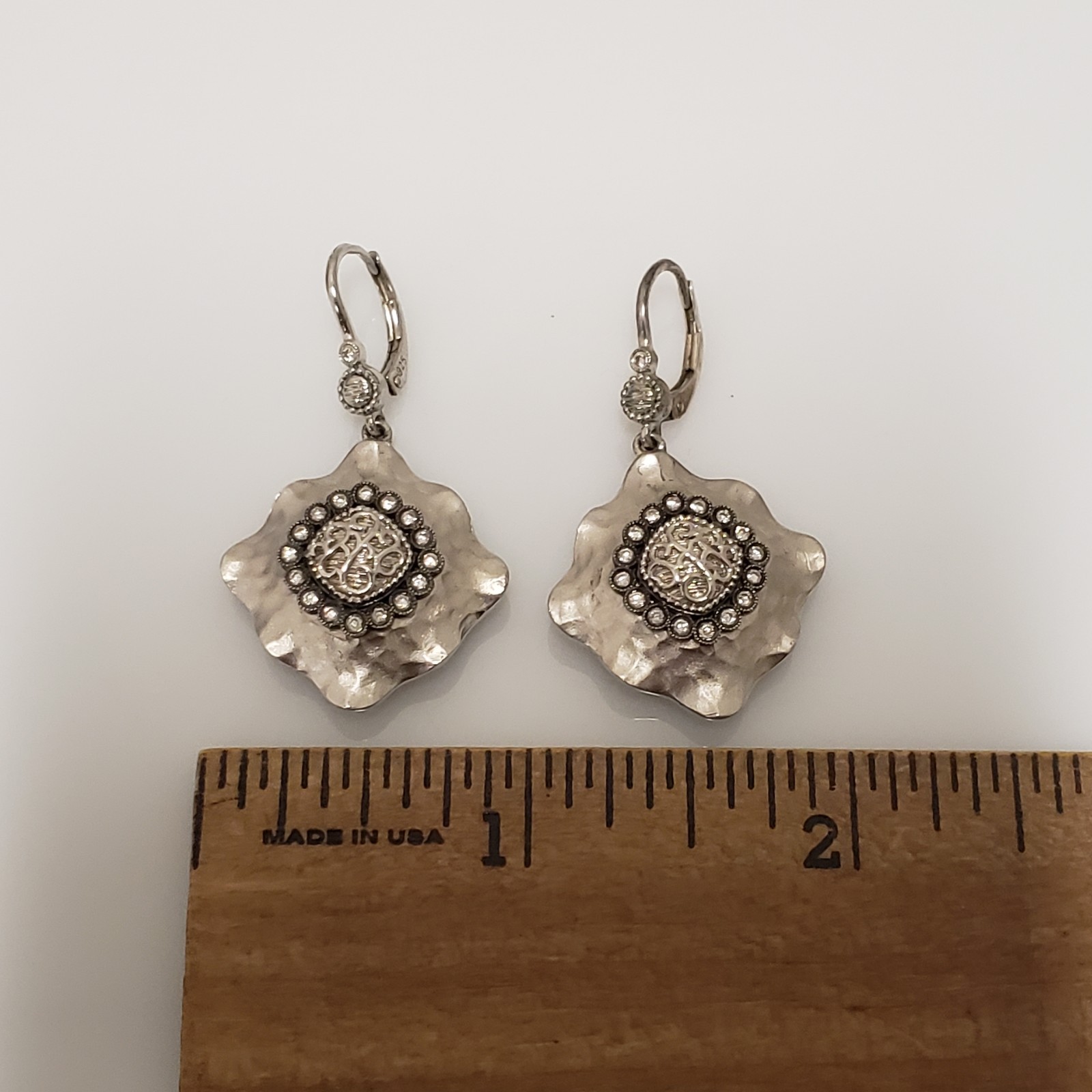 Gabriel & Co. Sterling Silver Diamond Hammered Brushed Dangle Earrings 422357