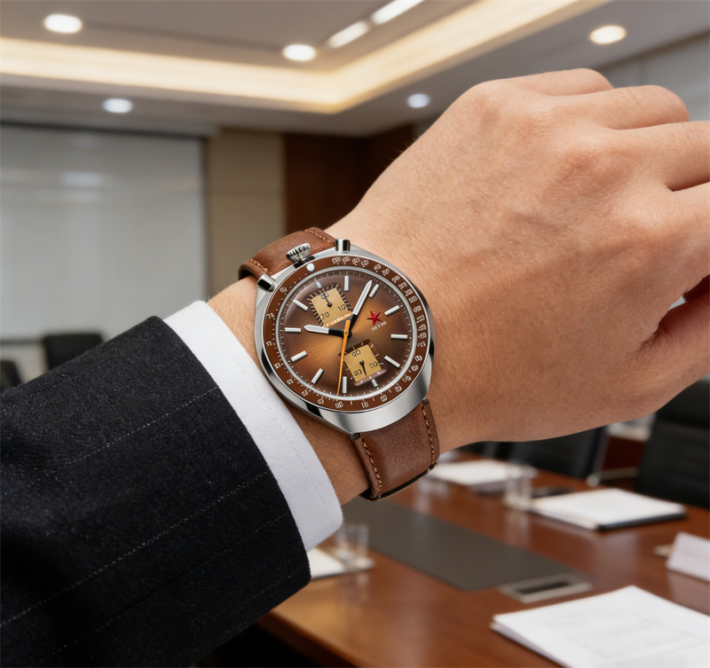 SEAKOSS Red Star Bullhead Dual-Time Zone Chronograph with Luminous Display watch