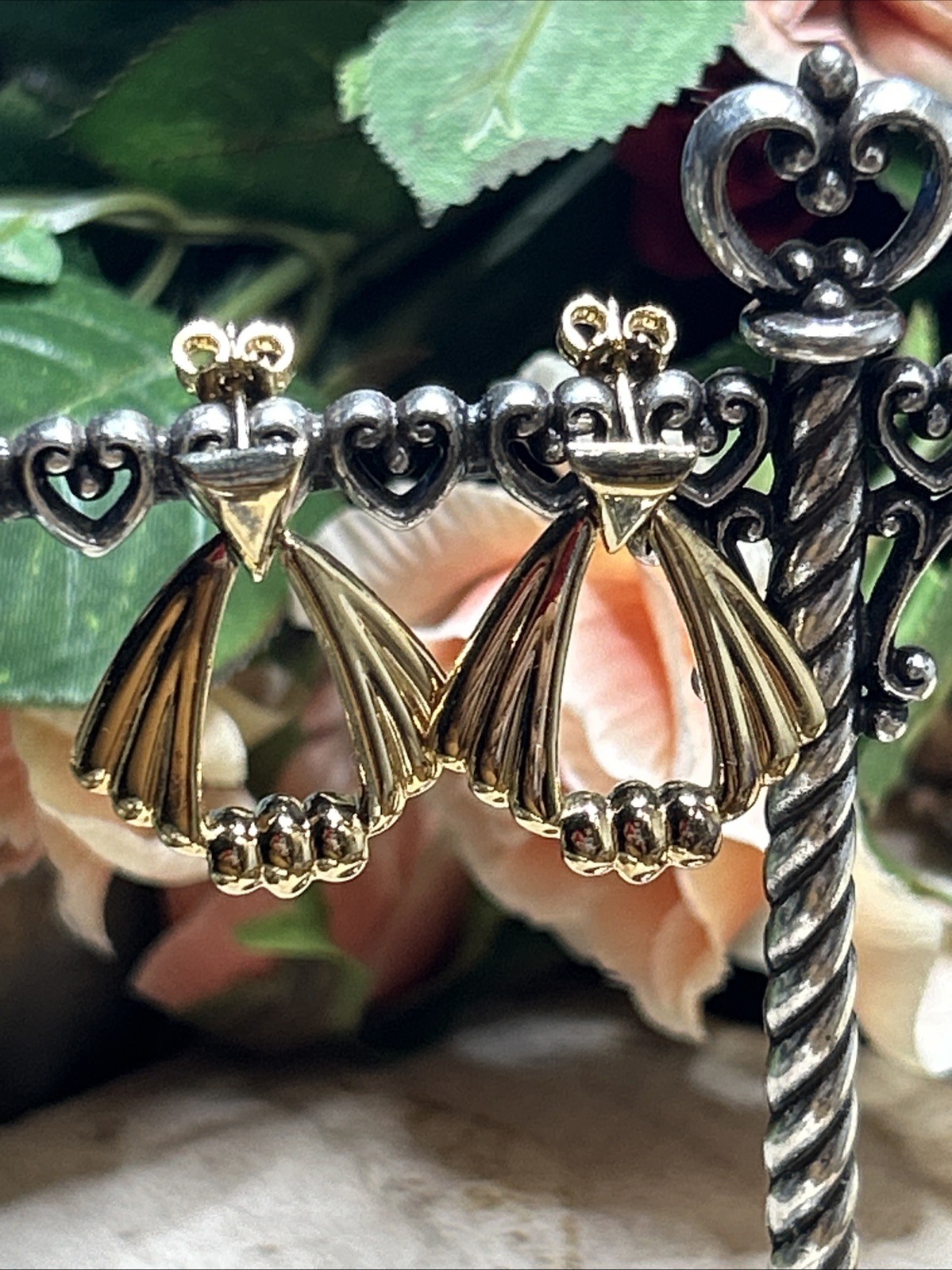 47. F.G.S. Yellow 925 Sterling Door Knocker Style Stud Earrings 1 1/8″, 8.7g