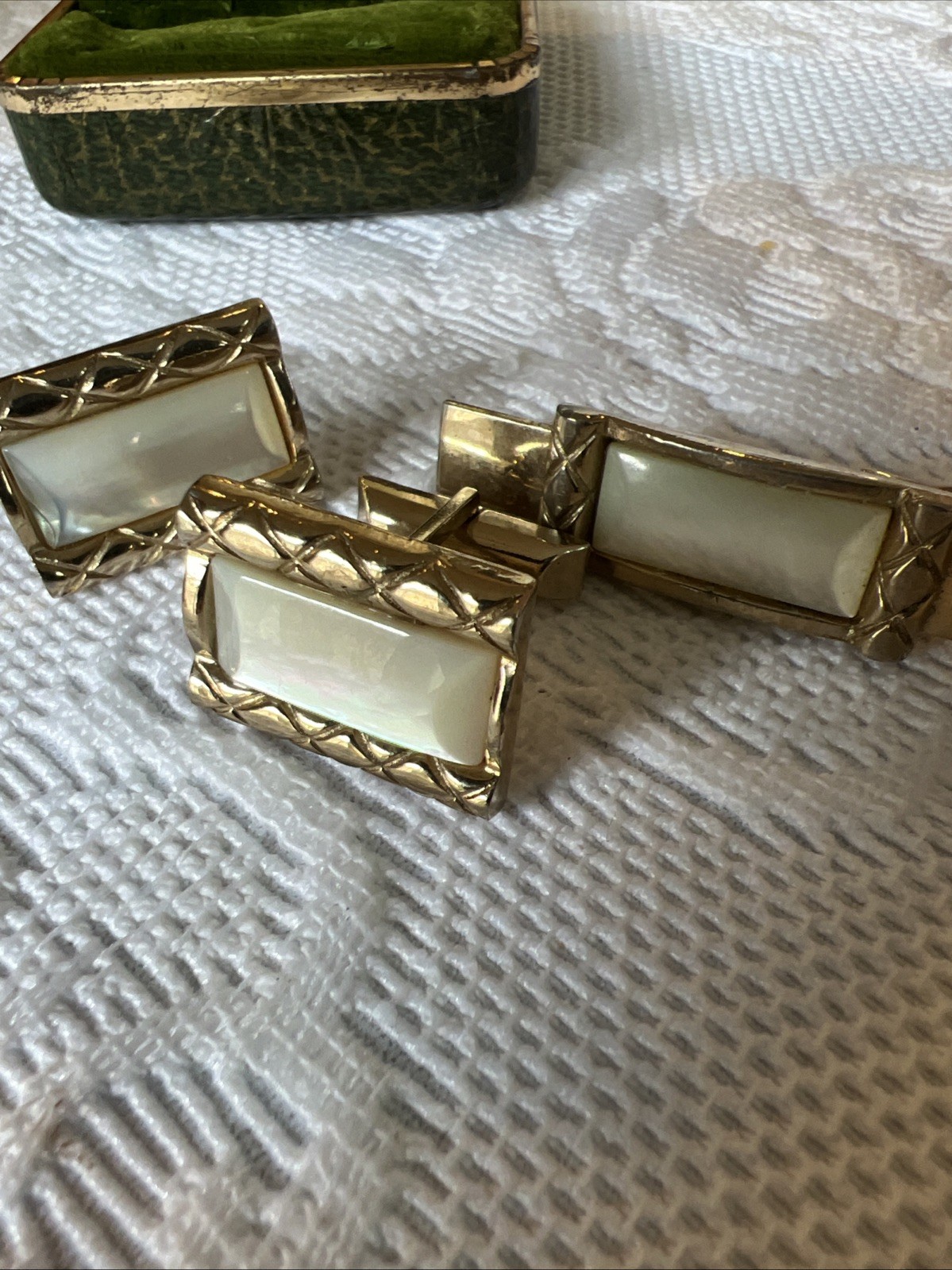 VTG Swank Tie Clip Cuff Links Set Mother Of Pearl Mid Century Modern 50 60’s
