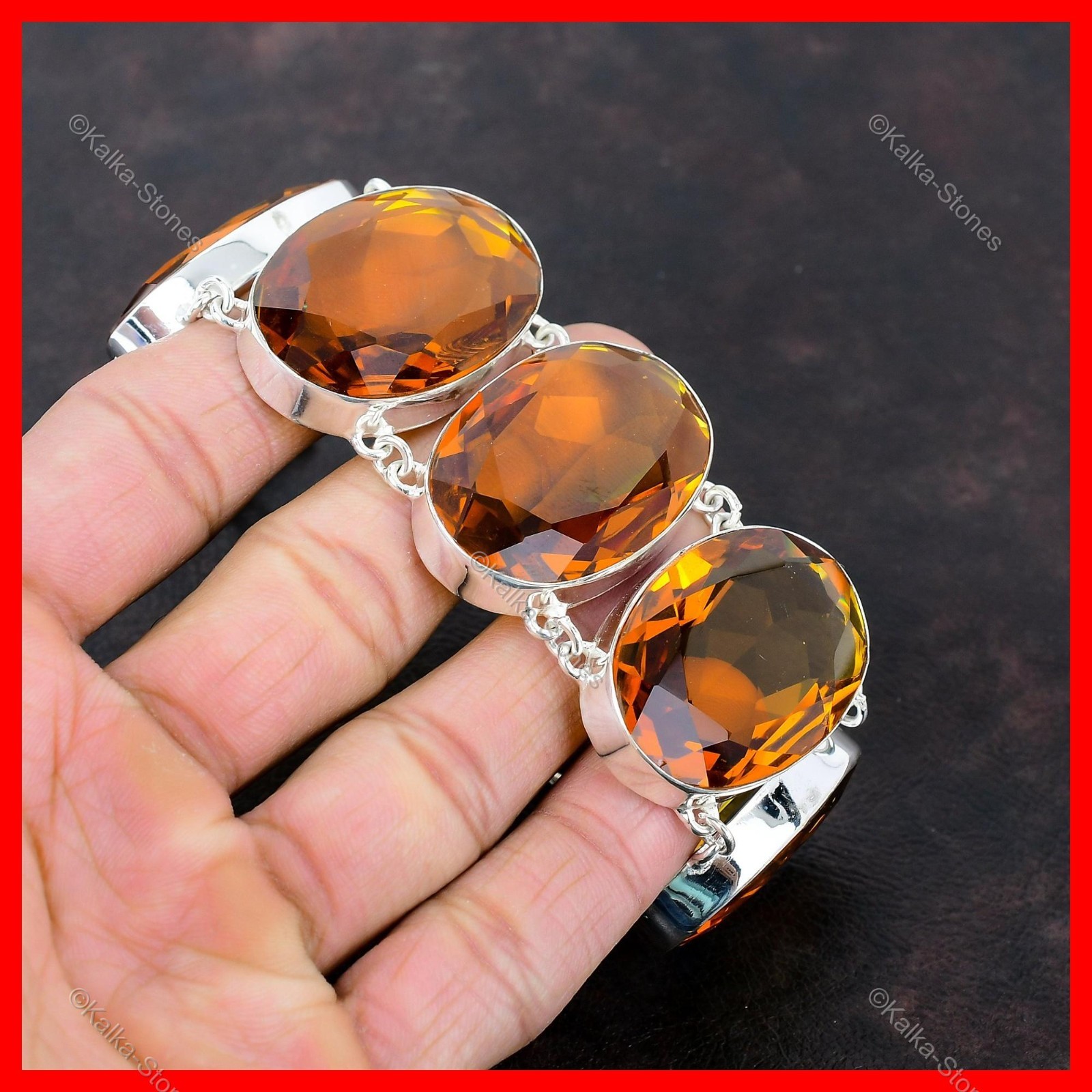 Halloween Deal November Citrine Gemstone Chain Bracelet Jewelry Sterling Silver