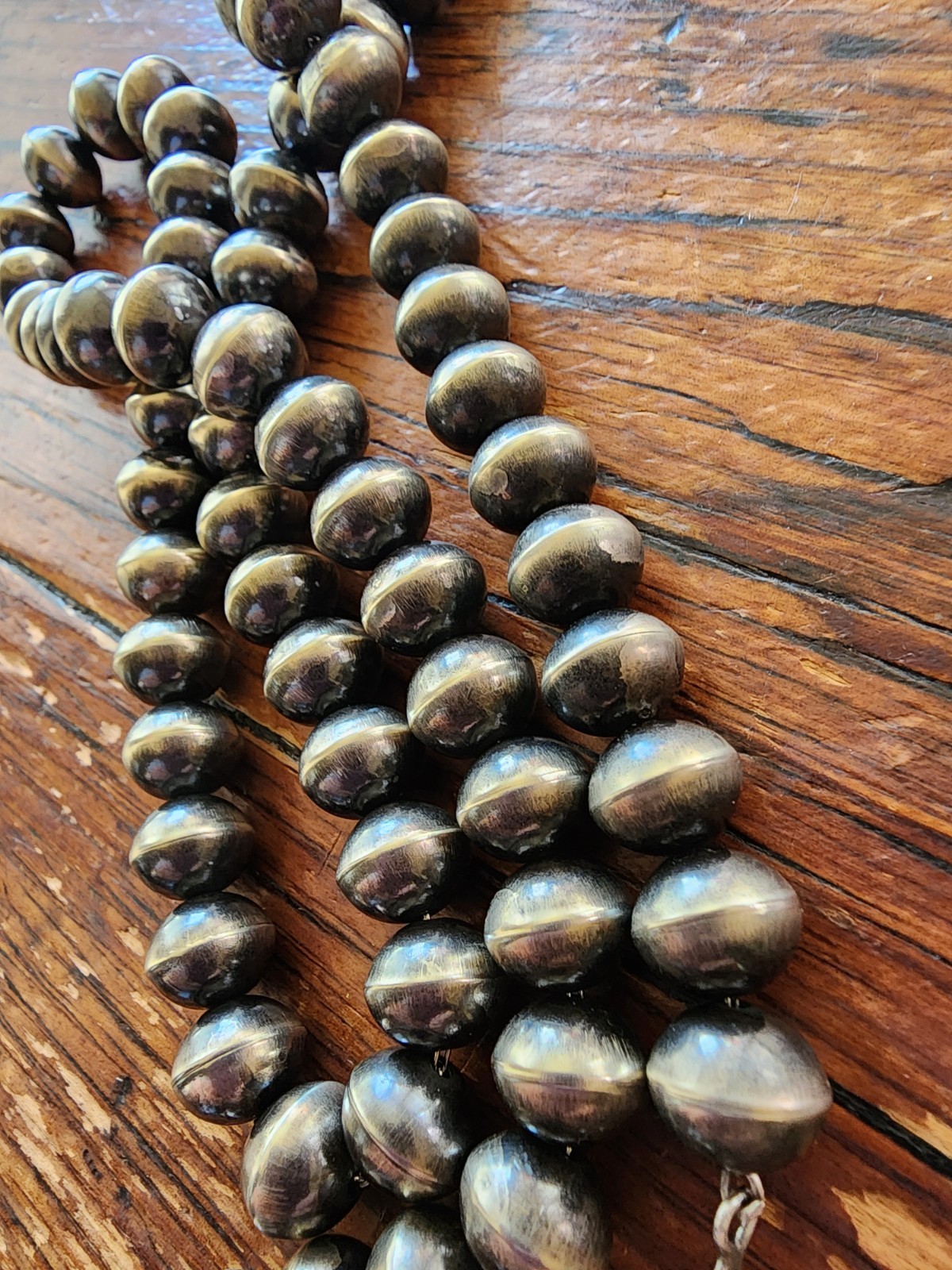 34″ Vintage HANDMADE Signed HS NAVAJO Sterling Silver Beaded NECKLACE 140g 13mm