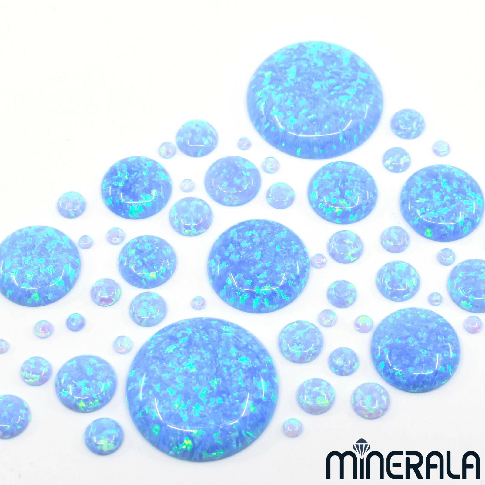 SKY BLUE SYNTHETIC LAB CREATED OPAL ROUND SHAPE CABOCHON 1.25mm-20mm WP00064