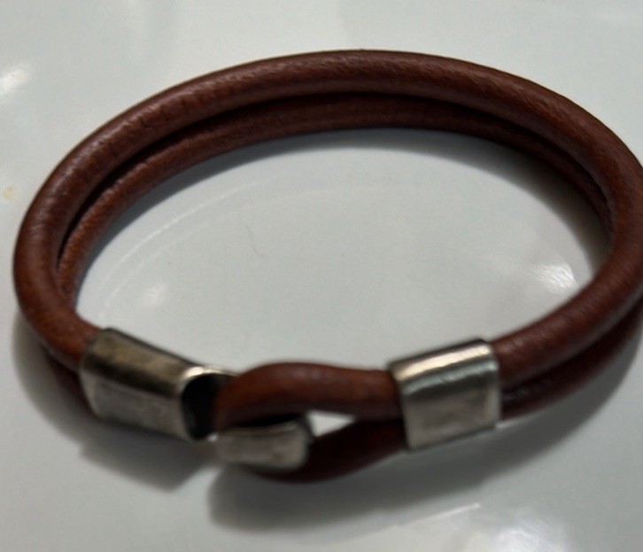 Handmade Real Genuine Leather Double Corded Bracelet Stainless Steel Clasp Brown