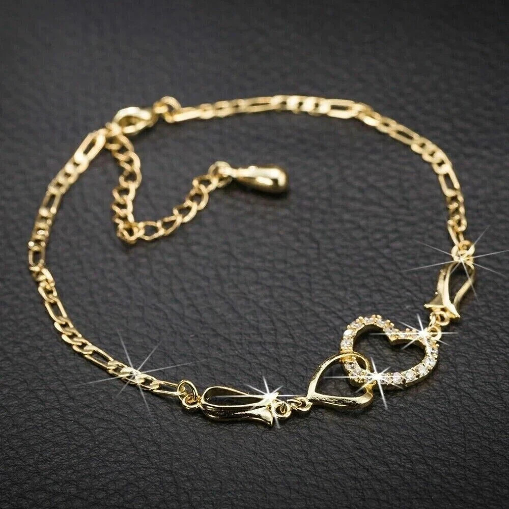 1CT Round Lab Created Diamond Heart Women’s Chain Anklet 14K Yellow Gold Plated