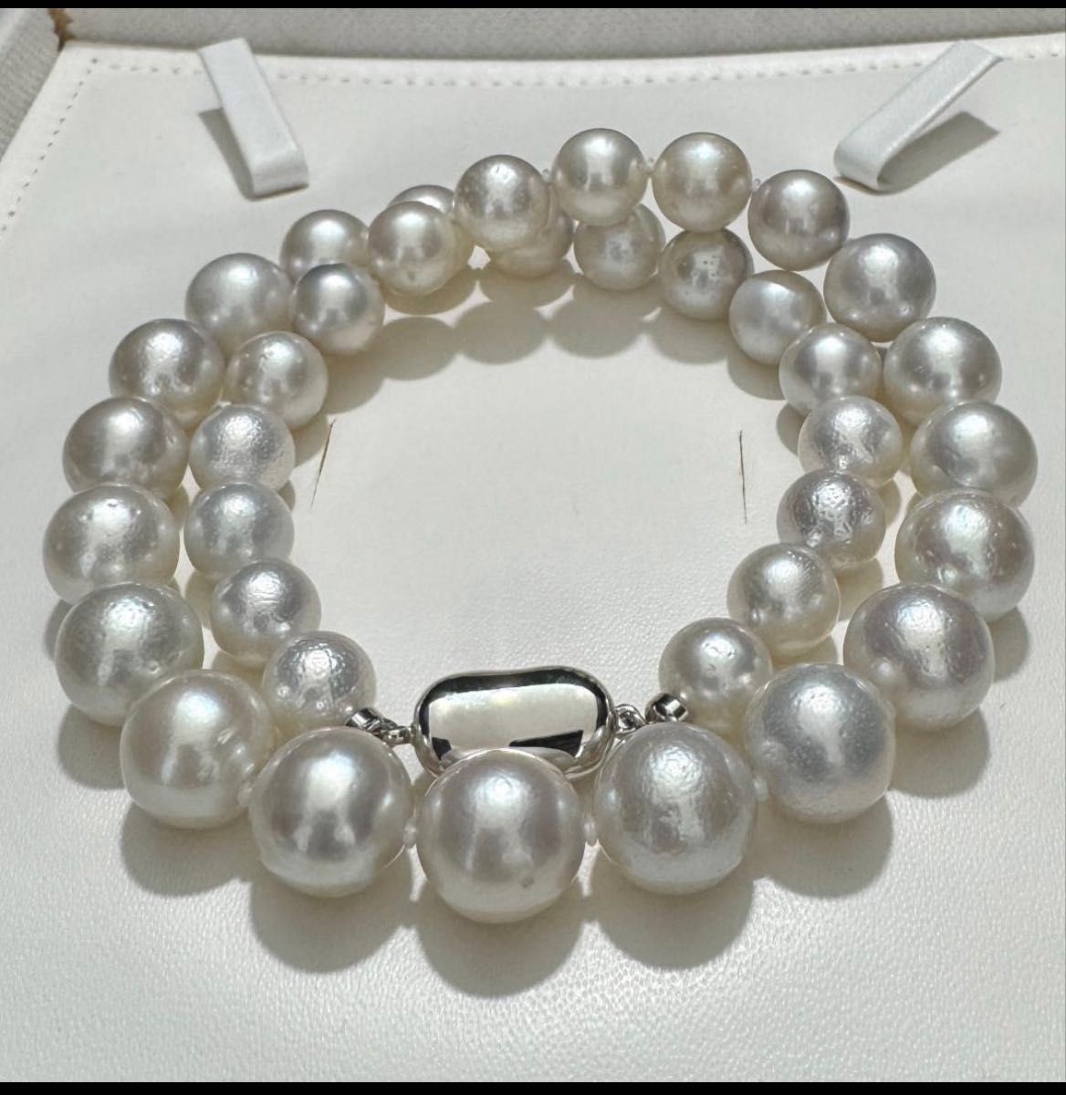 9-12mm South Sea White Butterfly Pearl Necklace Silver 65g From Japan