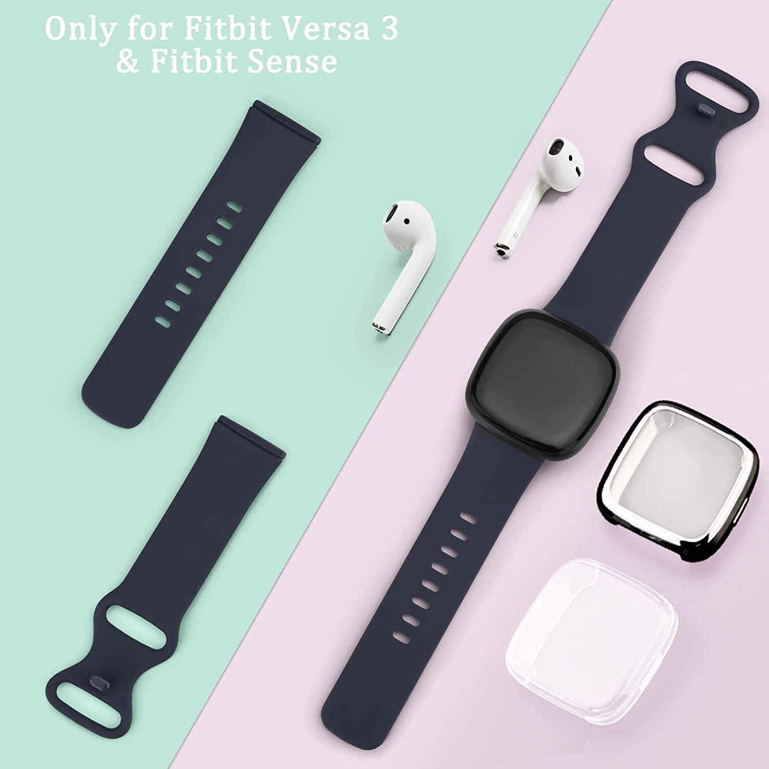 Soft TPU Cover Sport Silicone Watch band Strap For Fitbit Versa 3 4/Sense 2 1