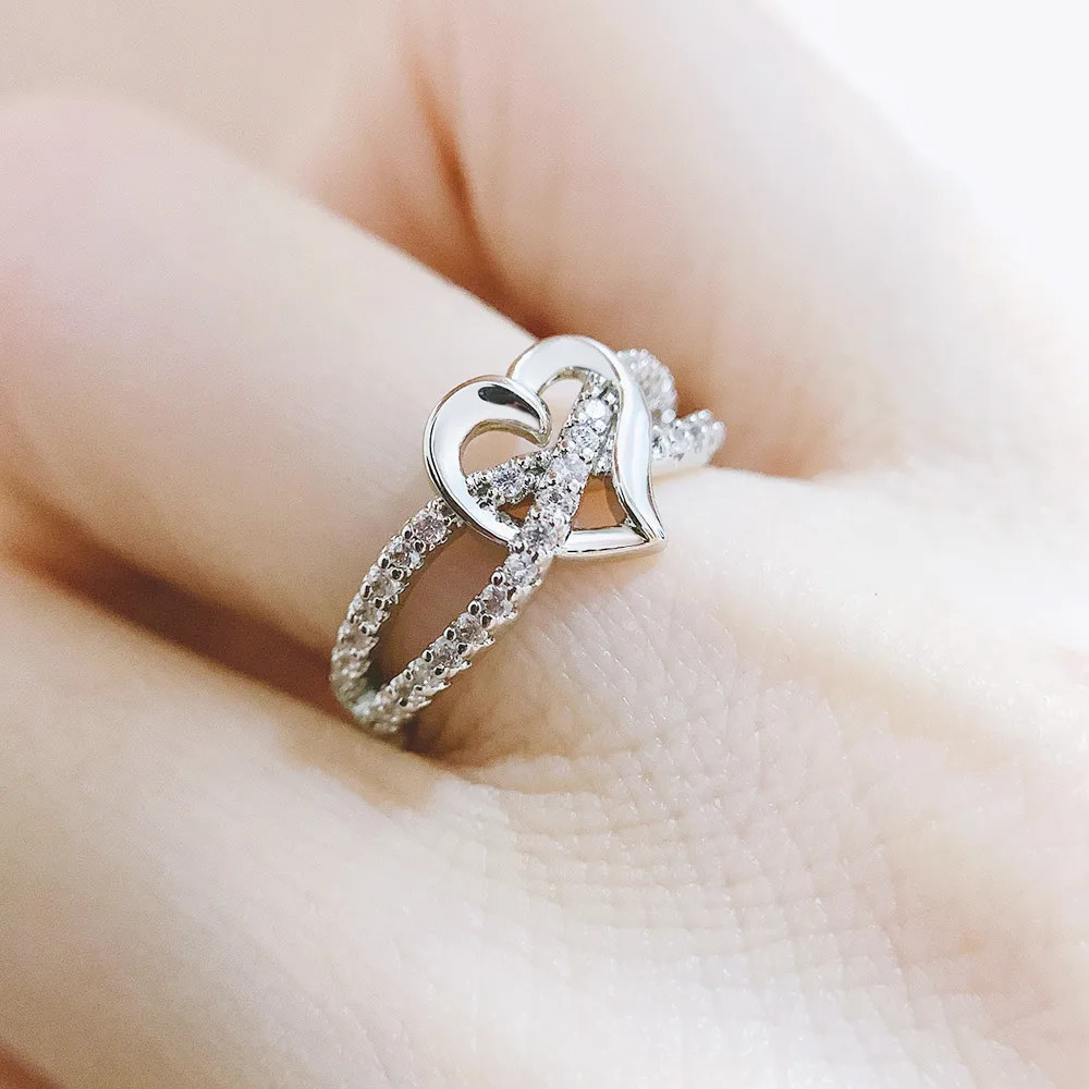 Wedding Band Ring Infinity Heart Love Zircon Tension Mount Women Jewelry